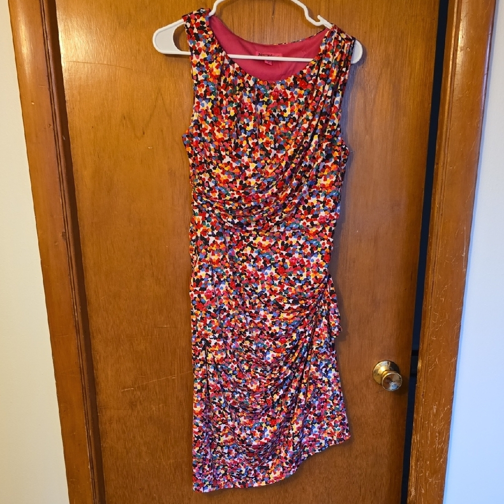 Betsey Johnson Pink and Blue Ruched Cowl Neck Midi Dress